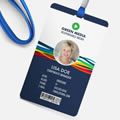 credencial de plastico con lanyard azul